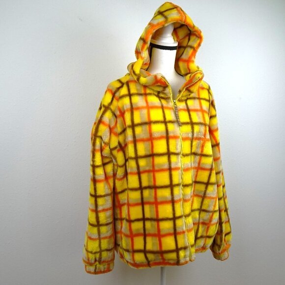 UGG Olympia Plaid Jacket Size S / M Yellow Oversized Hooded Unisex - Picture 3 of 12